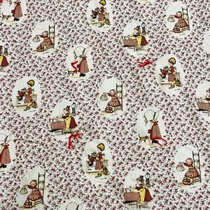 Vtg Homemade Holly‎ Hobbie Throw Blanket Red Floral Fabric Fleece Back Tie Quilt